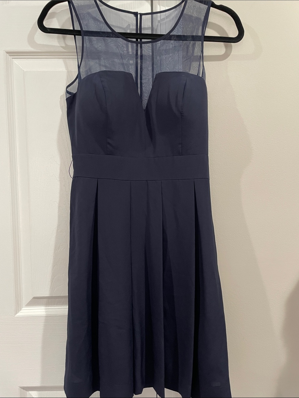 Guess Los Angeles Women’s Sleeveless Navy Midi Dress with Sheer Yoke